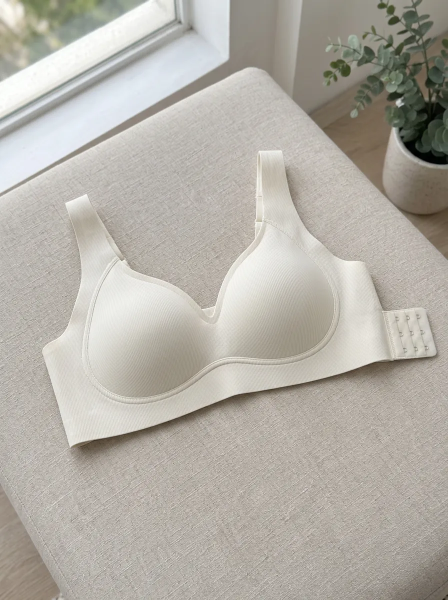 Women's Seamless Ribbed Beige Wireless Bra