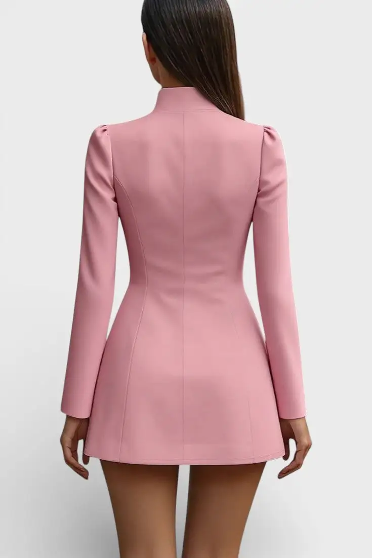Blazer-Style High-Neck Mini Dress