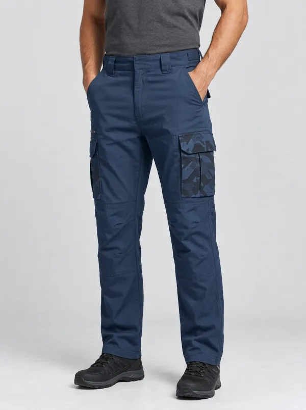 Men's Charcoal Grey Geometric Multi-Pocket Articulated Knee Tactical Cargo Pants