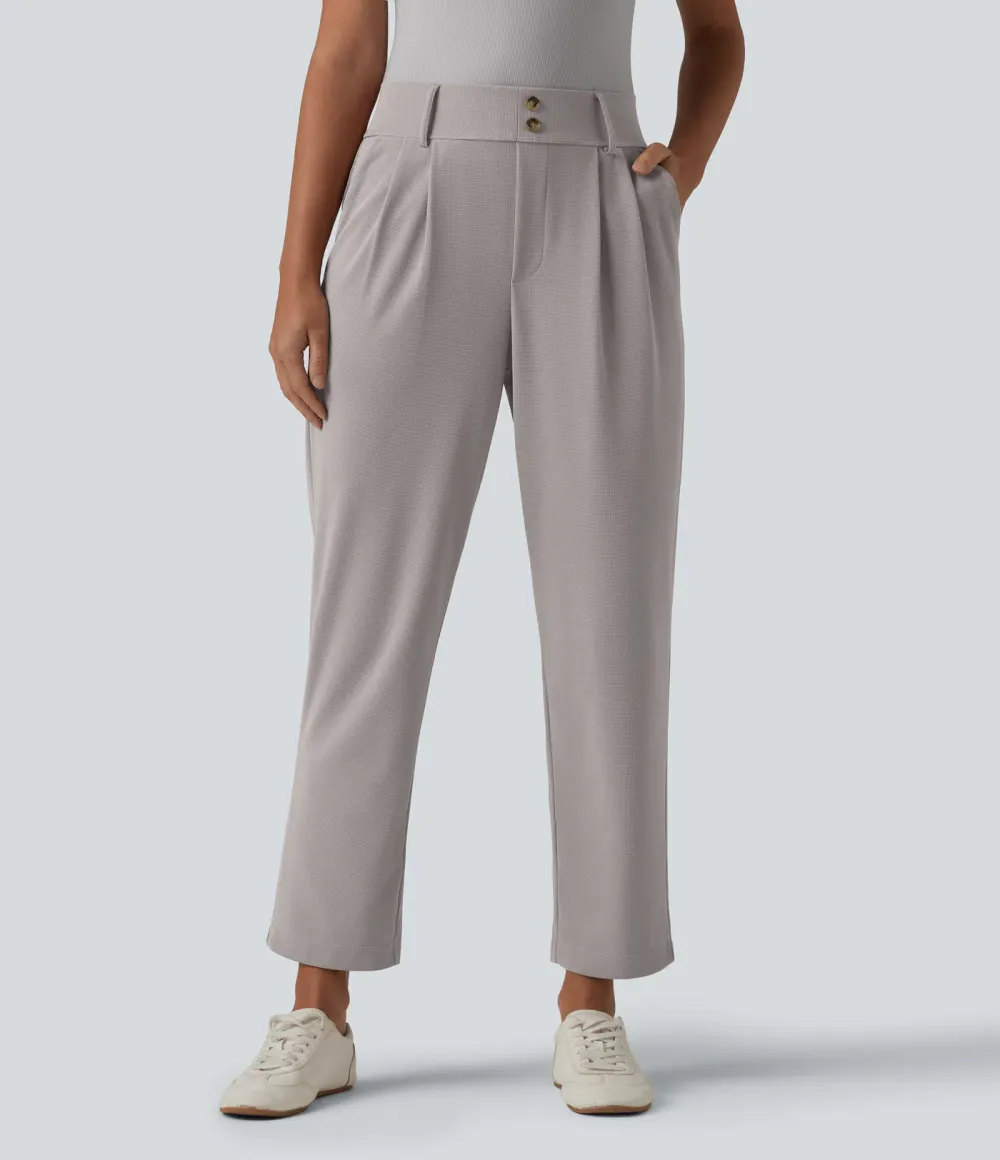  - Tapered office trousers with a high waist, side pockets and waffle fabric