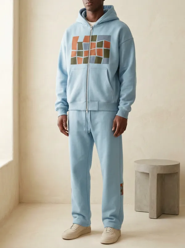 Men's Geometric Block Pattern Printed Hoodie Sweatsuit