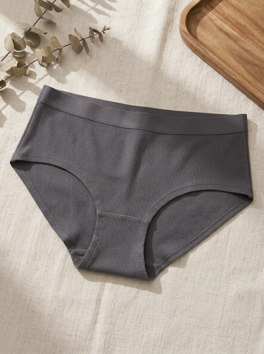 Women's Charcoal Grey Ribbed Seamless Panties