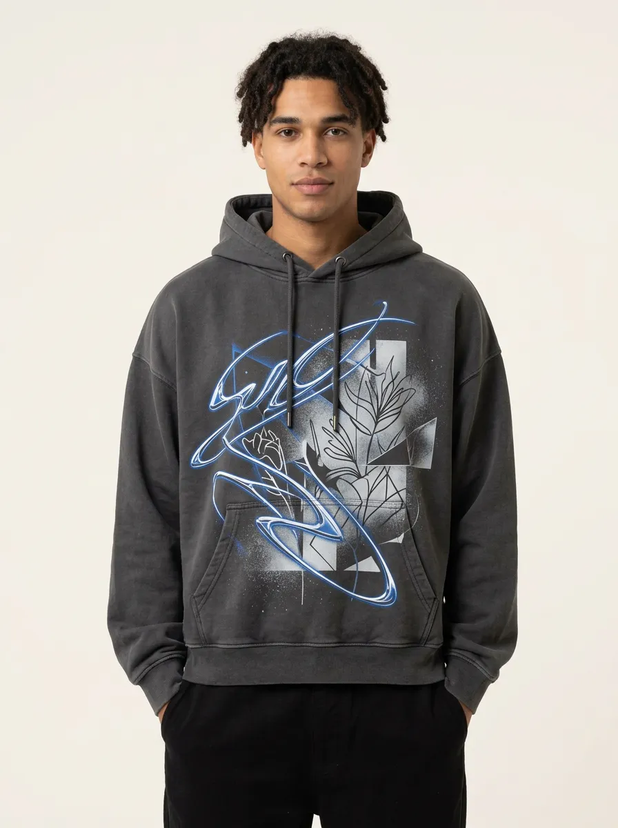 Unisex Abstract Neon Line Botanical Hoodie