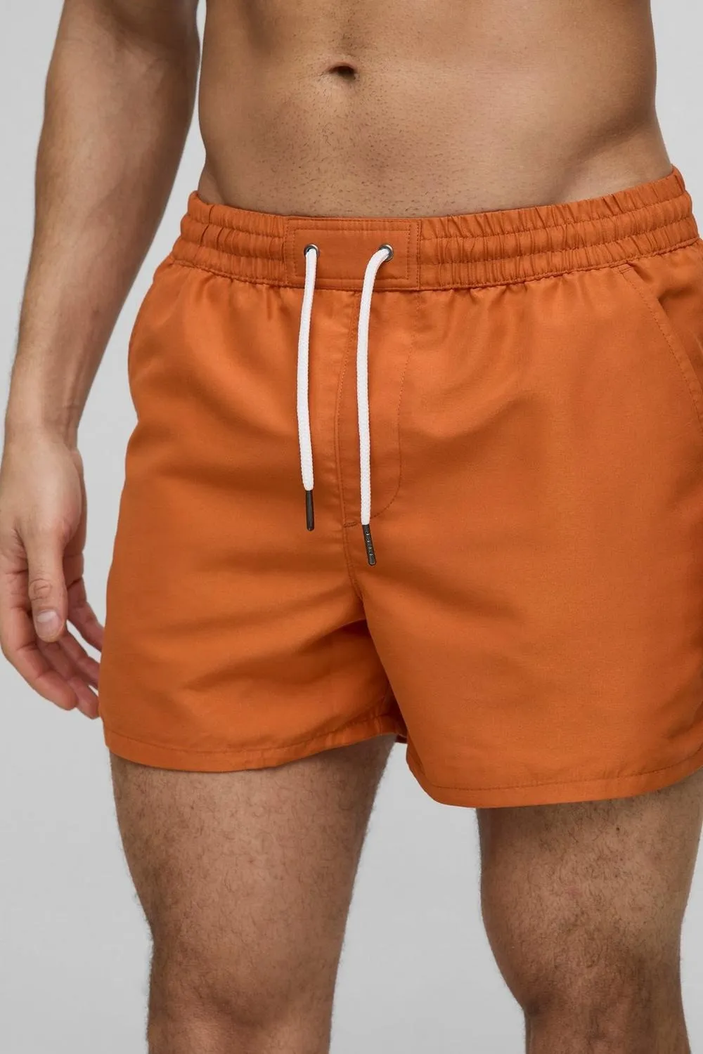 Burnt Orange Short Length Plain Swim Trunks Casual Style