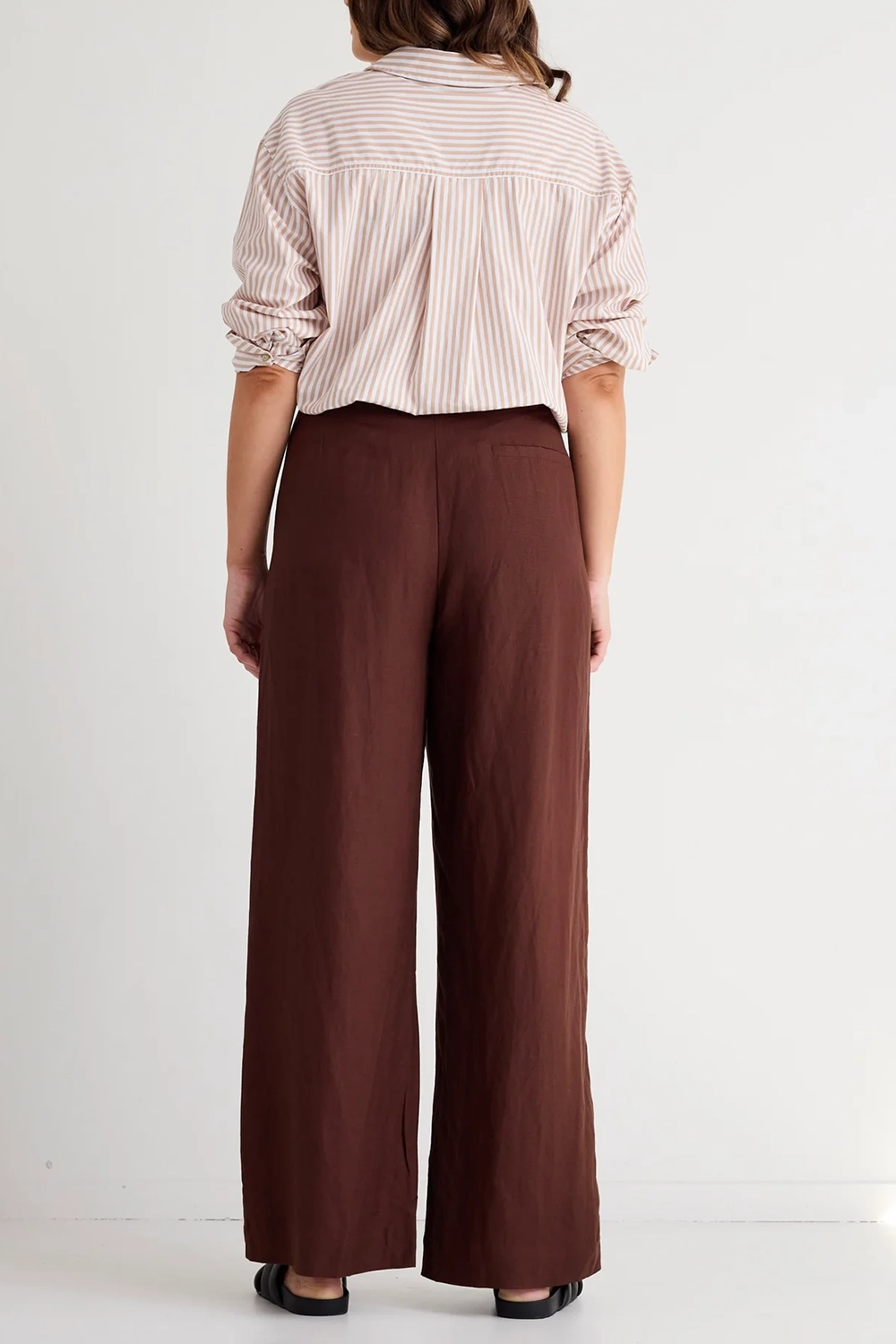 Brown Button - Front Wide - Leg Trousers