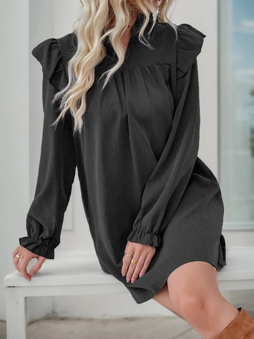 Catherine Cotton Blend Relaxed Ruffle Dress