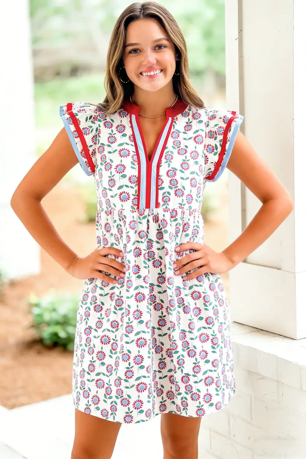 Floral Printed Flutter Sleeve Mini Dress