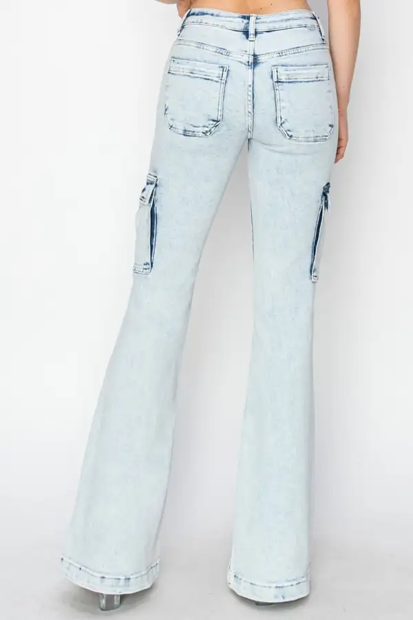 High Rise Cargo Flared Denim Jeans