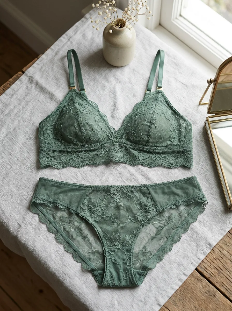 Women's Floral Lace And Floral Trim Detail Lingerie Set