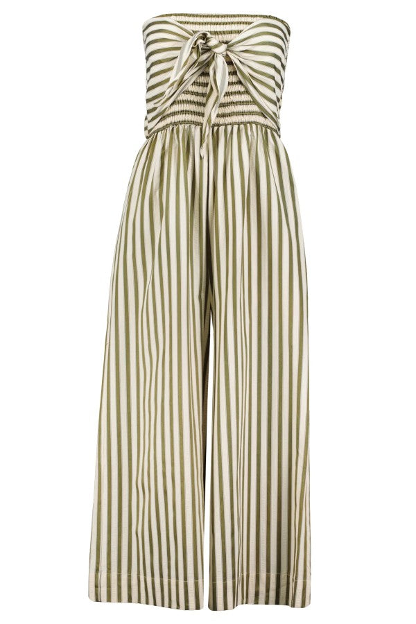 Black White Stripe Tie Front Jumpsuit