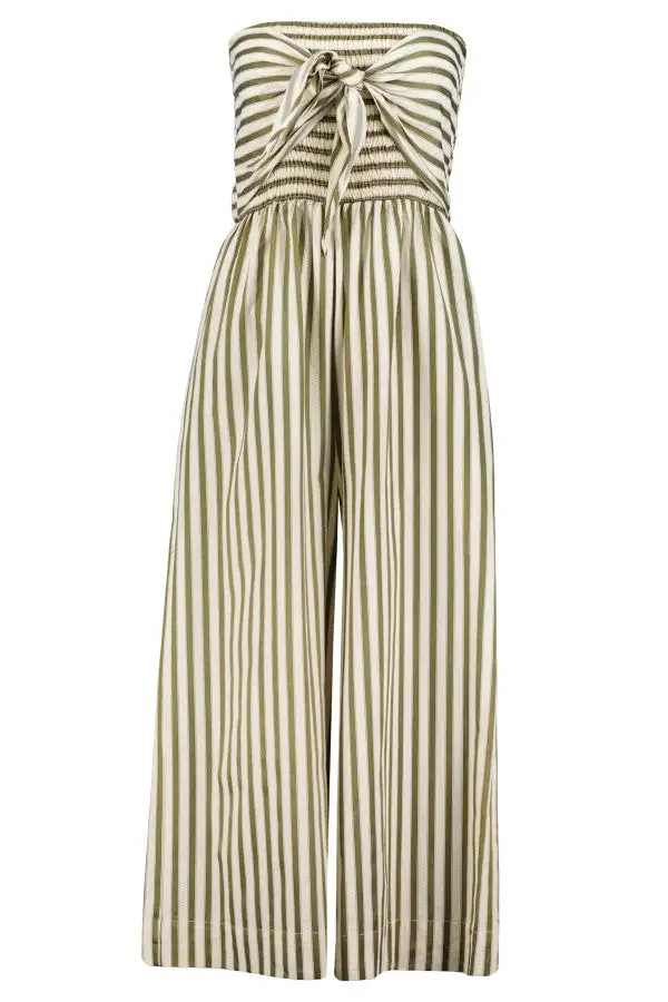 Black White Stripe Tie Front Jumpsuit