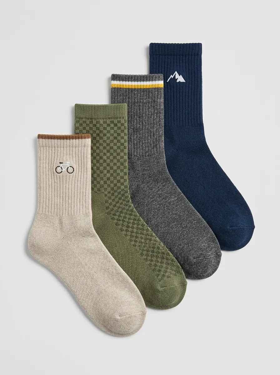 Men's Four-Pair Outdoor Adventure Bicycle Mountain Pattern Embroidered Socks