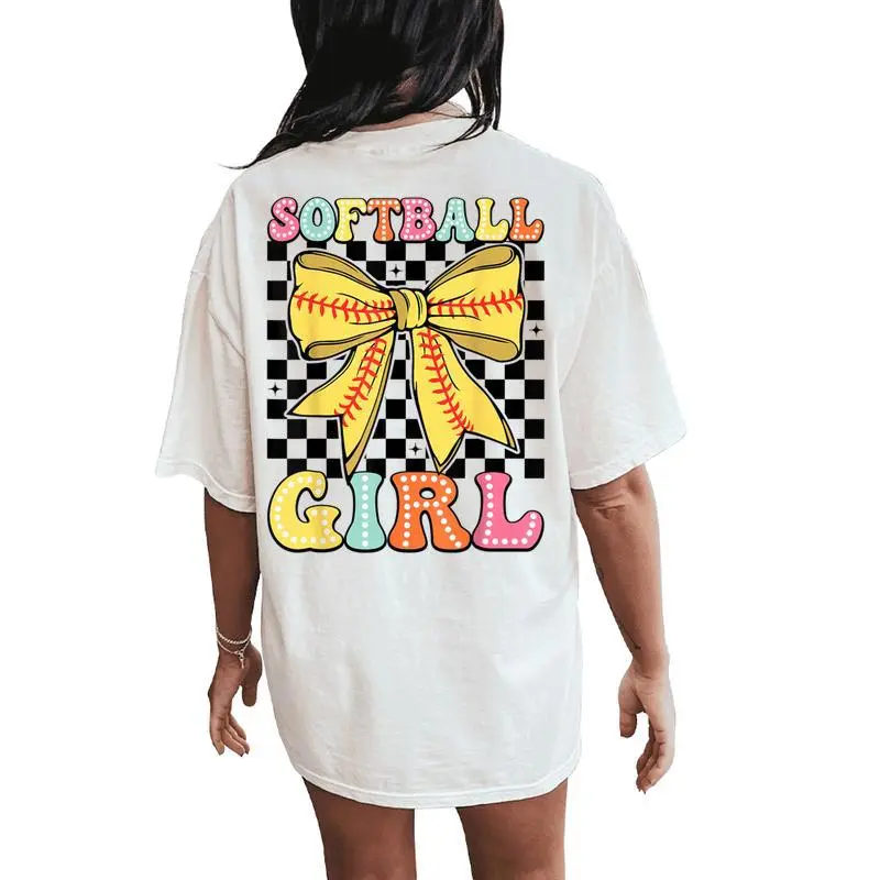 Groovy Softball Girl Coquette Bow Softball Girls Women Women's Oversized Comfort T-Shirt Back Print