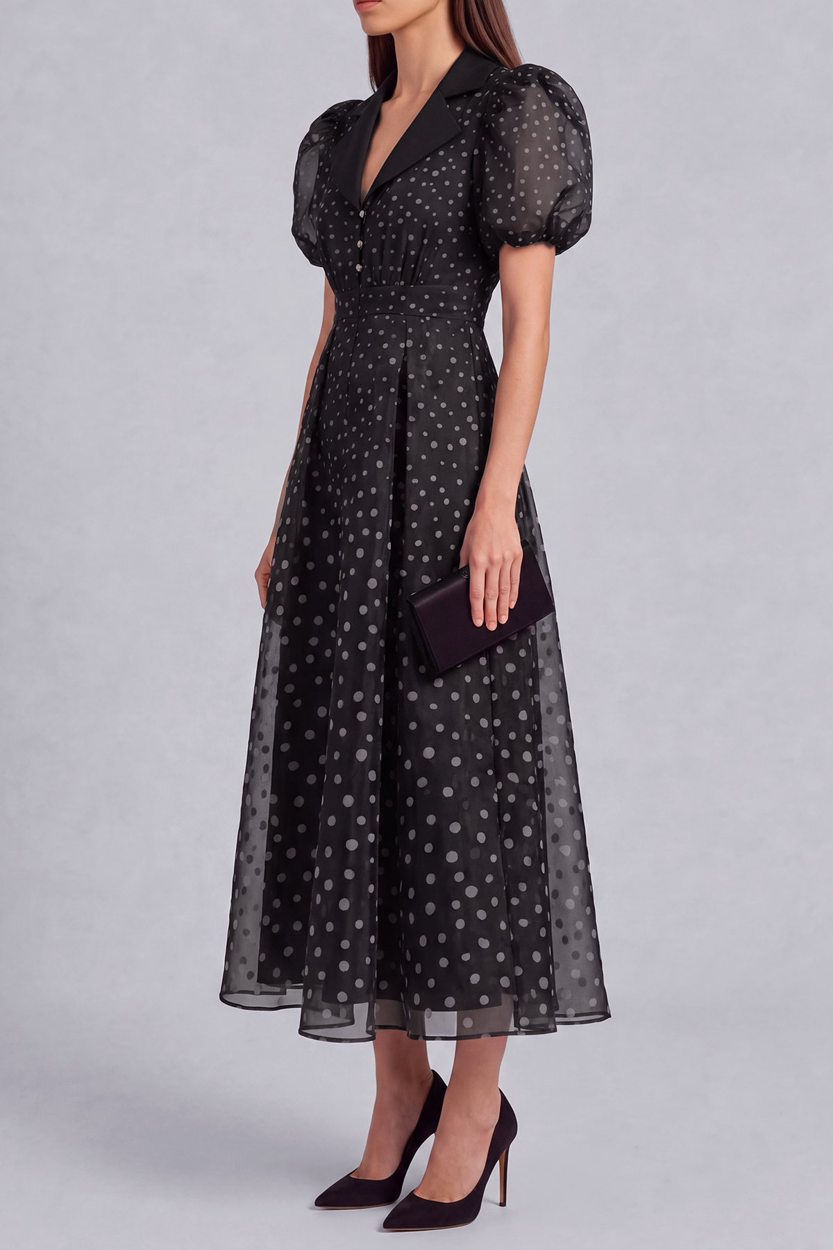 Button Front Polka Dot Midi Dress