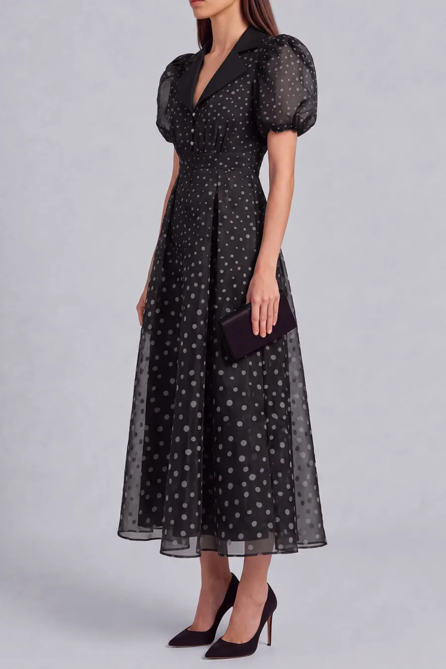 Button Front Polka Dot Midi Dress