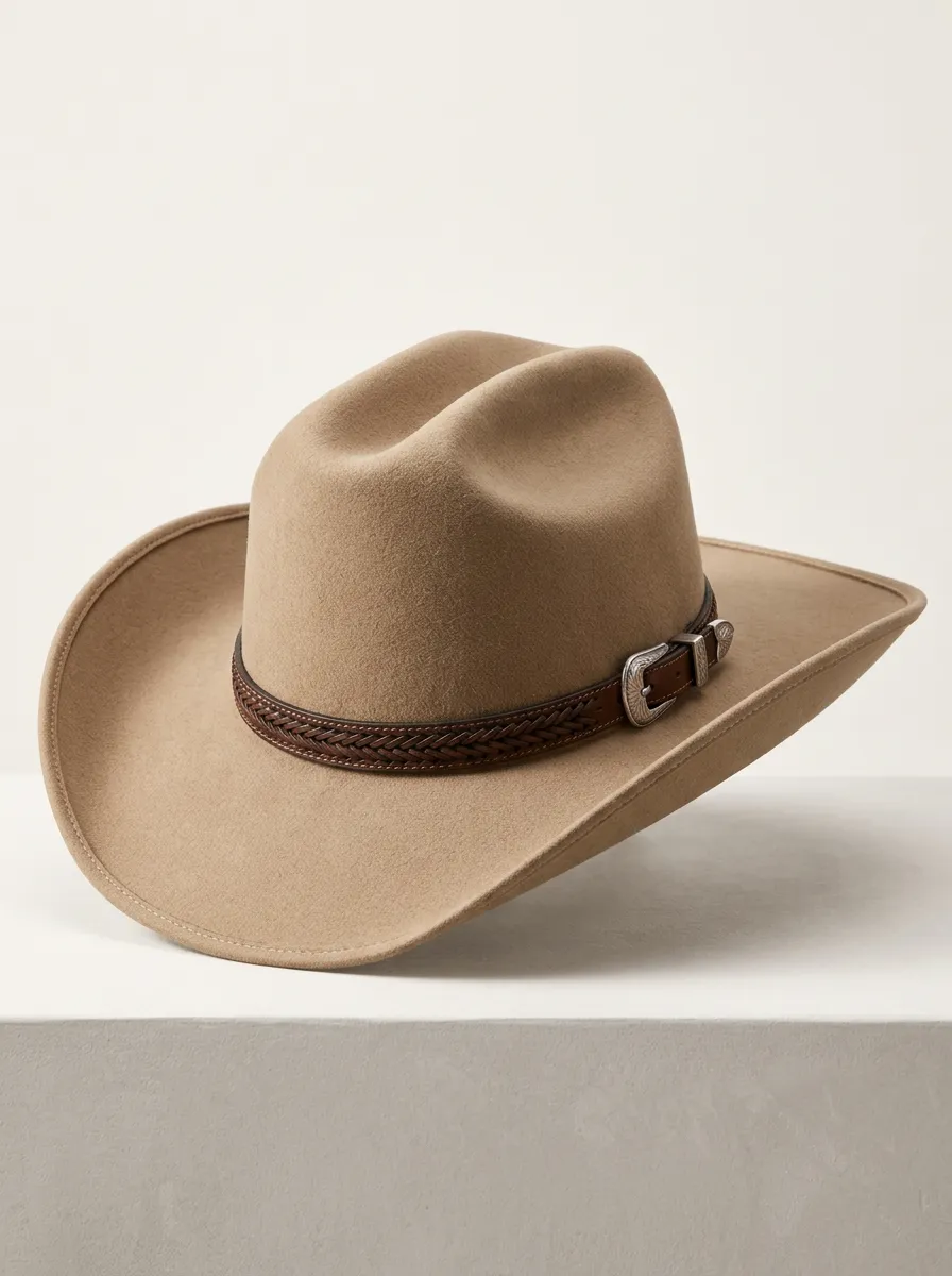 Vintage Inspired Tan Cowboy Hat with Leather Band