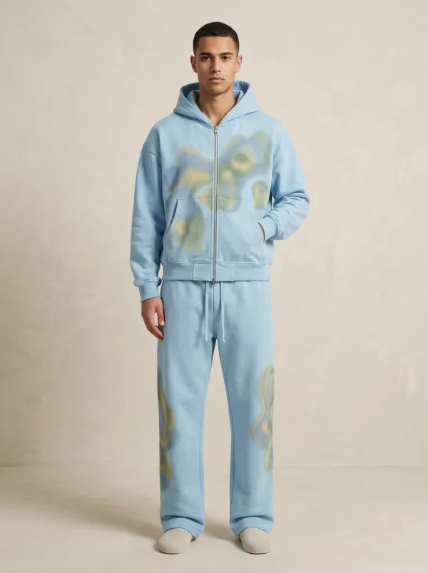Men's Streetwear Abstract Airbrush Printed Hooded Tracksuit