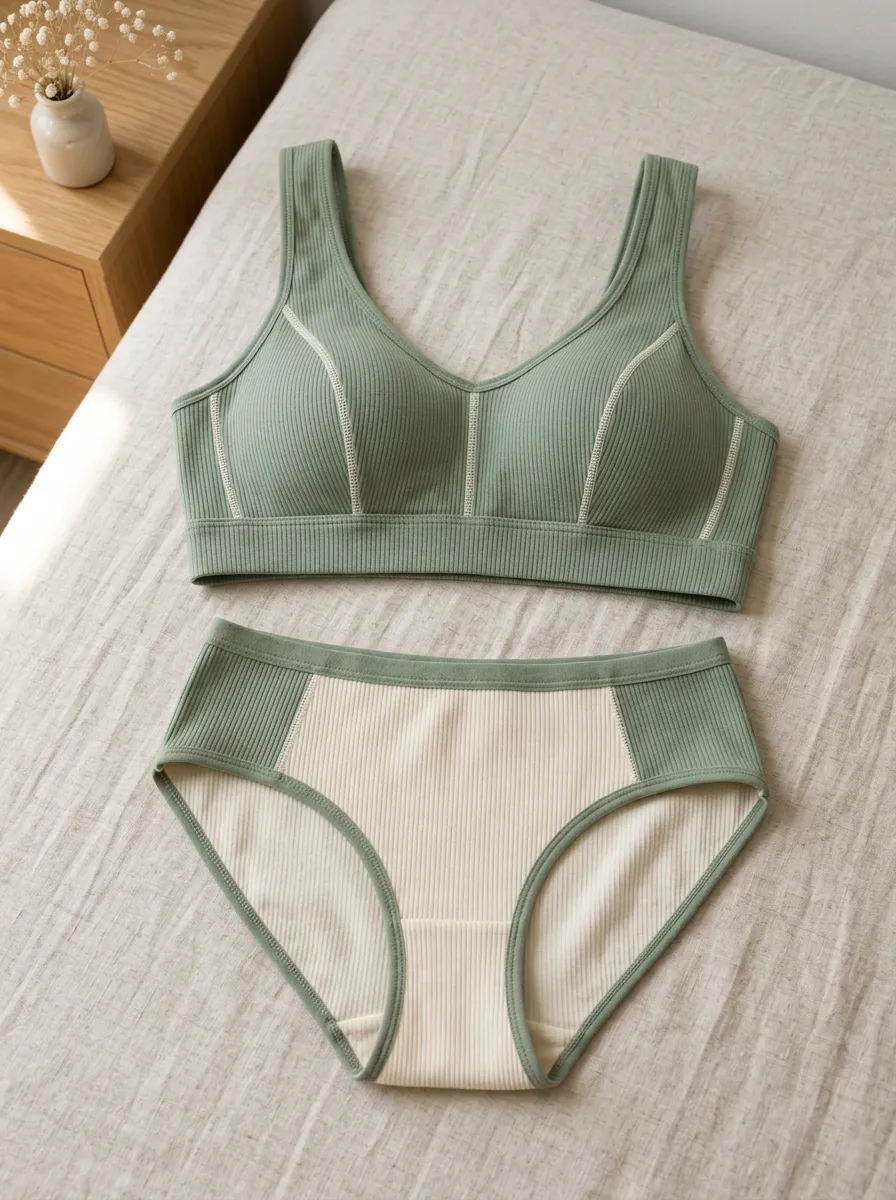 Women's Ribbed Contrast And Ribbed Lingerie Set