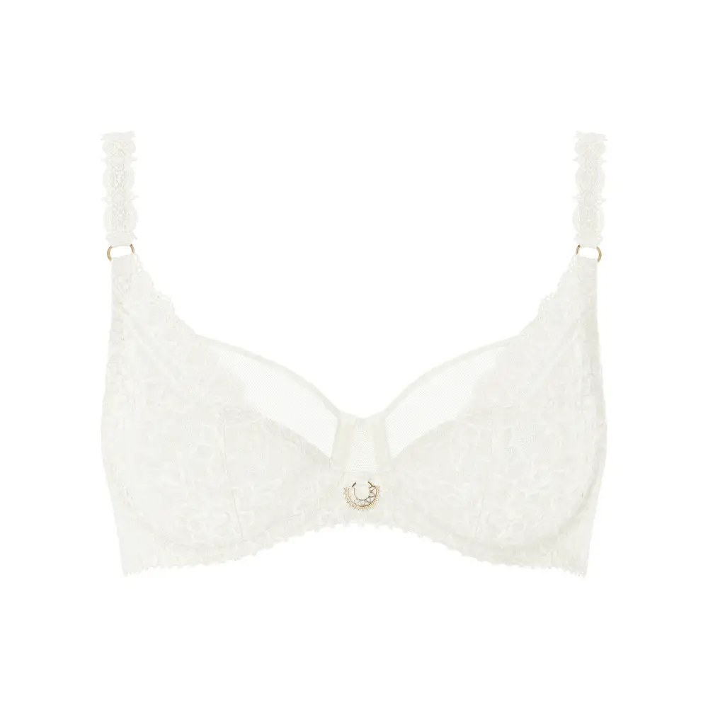 Women's Full Coverage Underwire Three-Part Cup Leotard Back Adjustable Straps Guipure Lace Floral Detail Fuller Bust Bra