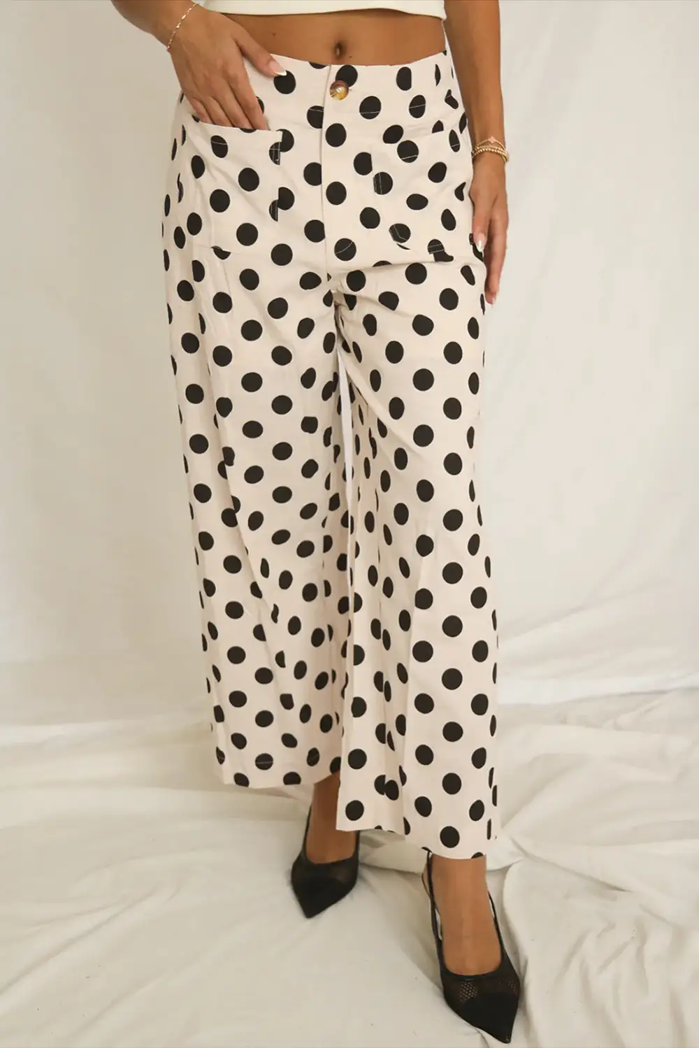 Polka Dot Print Patch Pocket Pocket Loose Pants