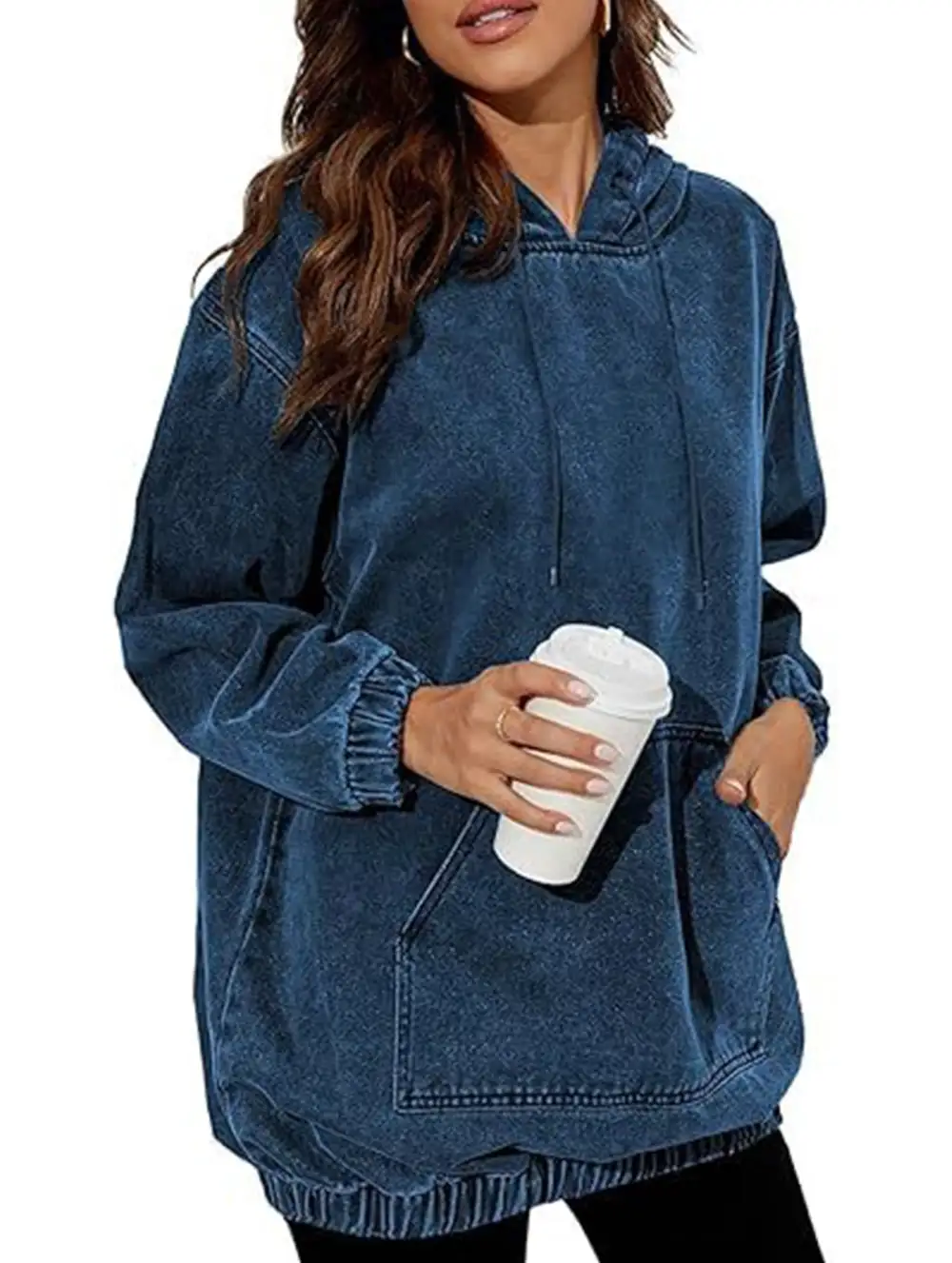 Denim Retro Hooded Pullover Sweatshirt