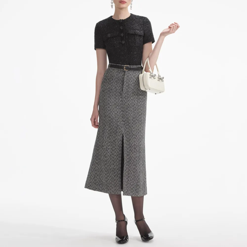 Black Tinsel Boucle Top