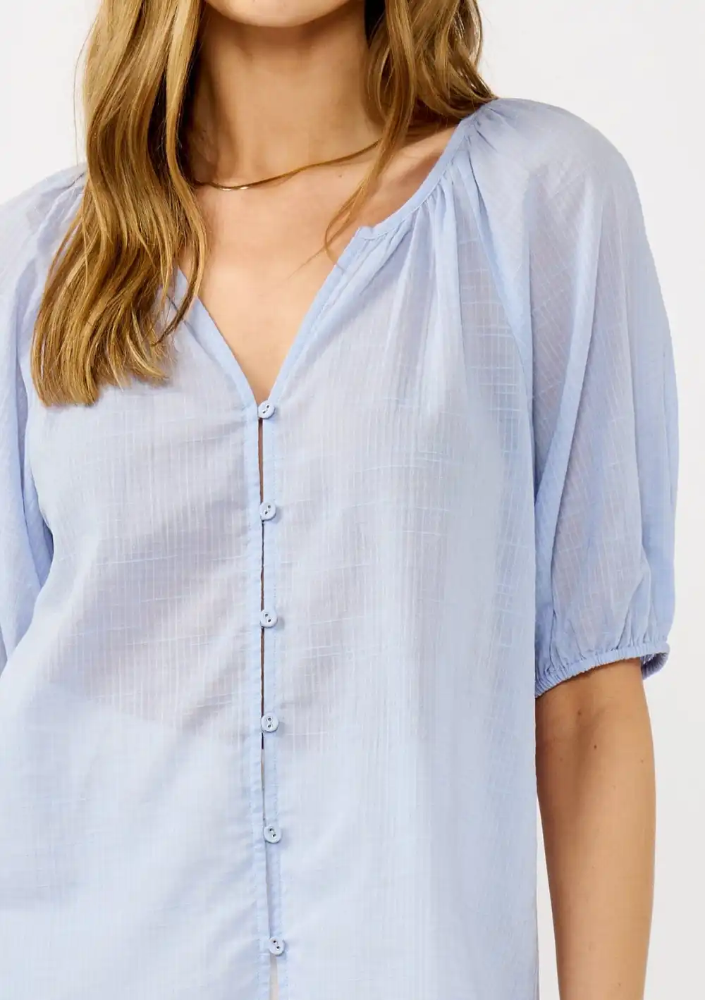 Notched Puff Sleeve Blouse