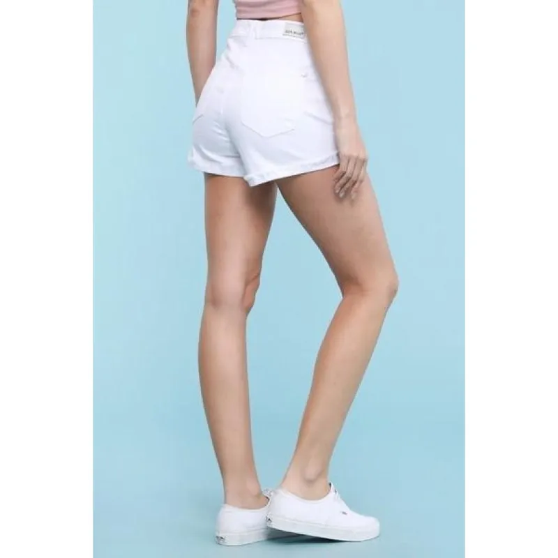 White Cuffed Denim Shorts
