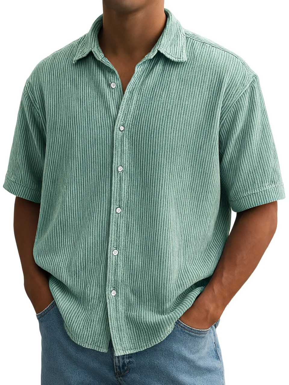 Corduroy Short Sleeve Striped Shirt