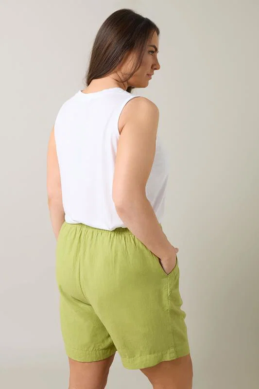 Chartreuse Green Premium Linen Shorts detail 3
