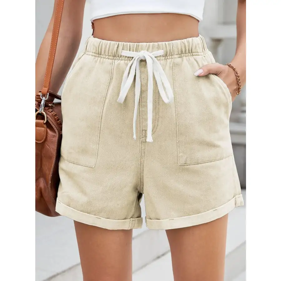 Casual Drawstring Pocketed Denim Shorts