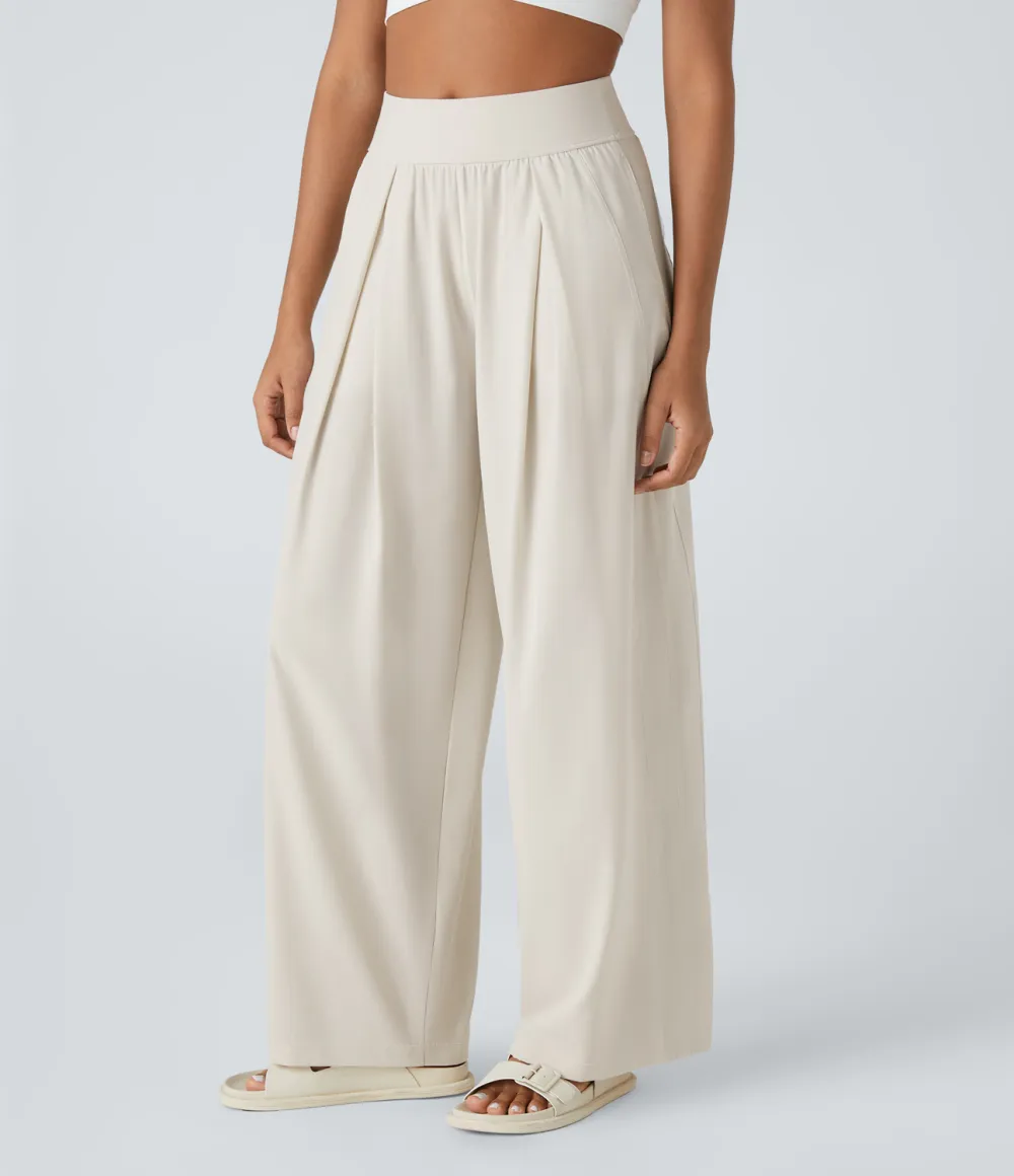 Mid Rise Side Pocket Wide Leg Casual Pants
