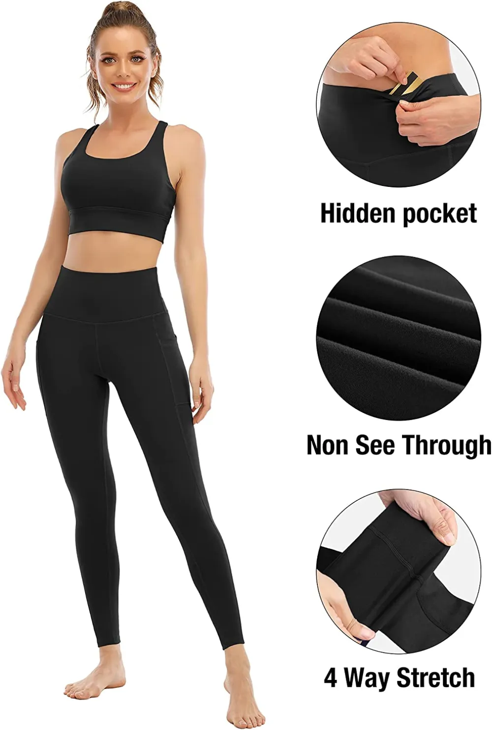 YOUNGCHARM 4 Pack Leggings with Pockets for Women,High Waist Tummy Control Workout Yoga Pants
