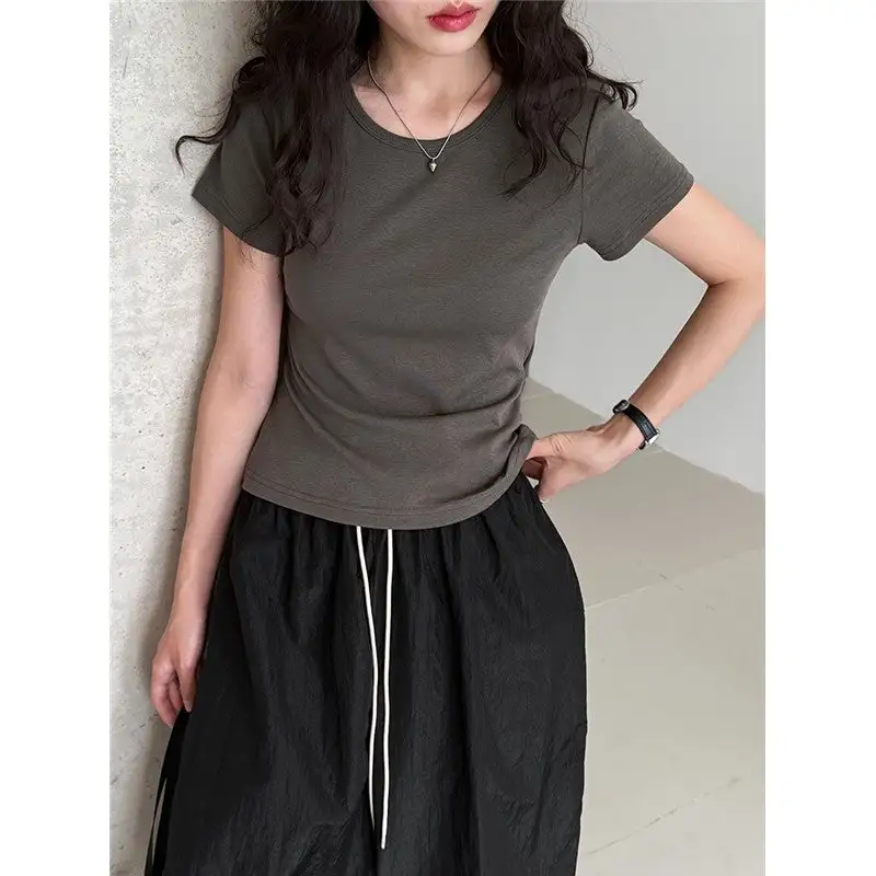 Contemporary Backless Waist Cutout Round Neck T-Shirt