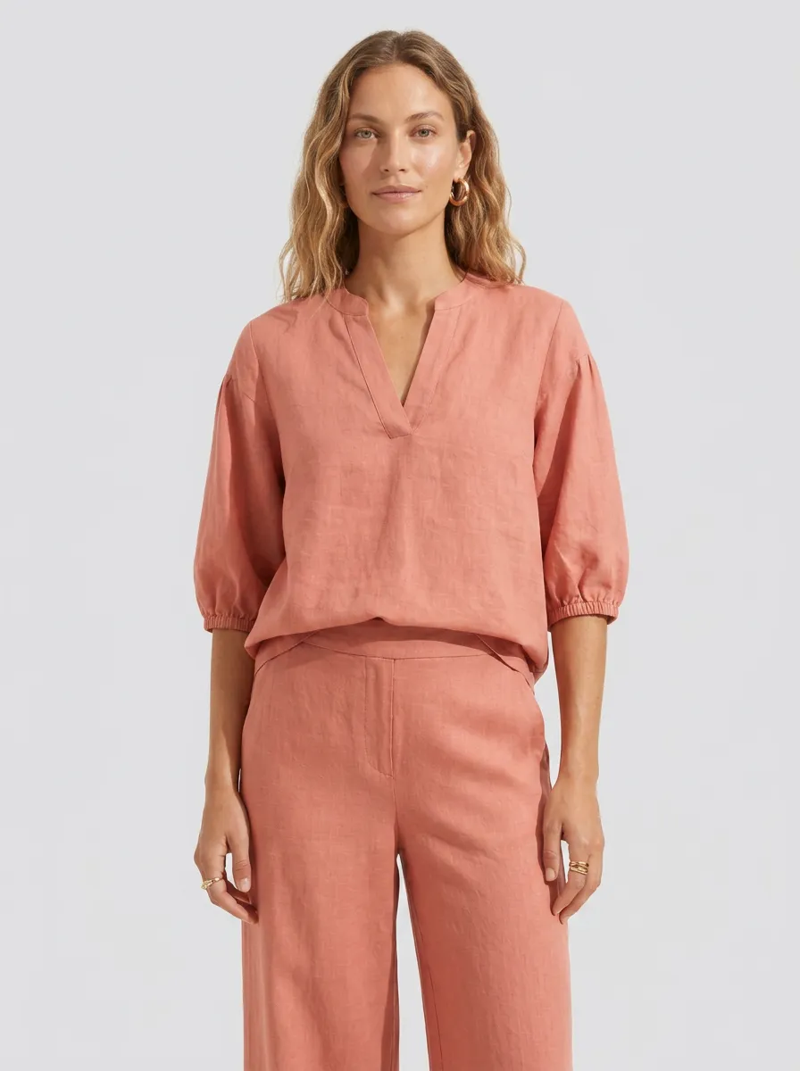 Refined Short-Sleeve Puff-Sleeve Women's V-Neck Casual Lounge Set