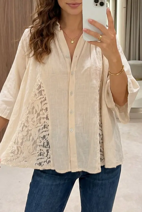 Women's Patchwork Lace Sheer Blouse