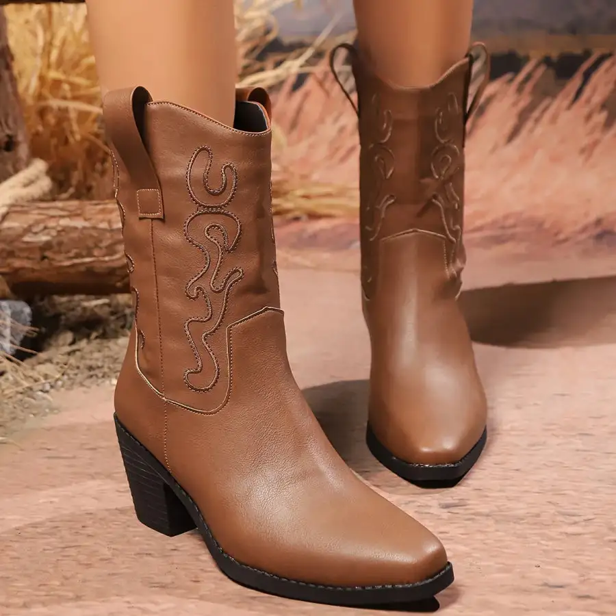 Lightweight Point Toe Block Heels Boots