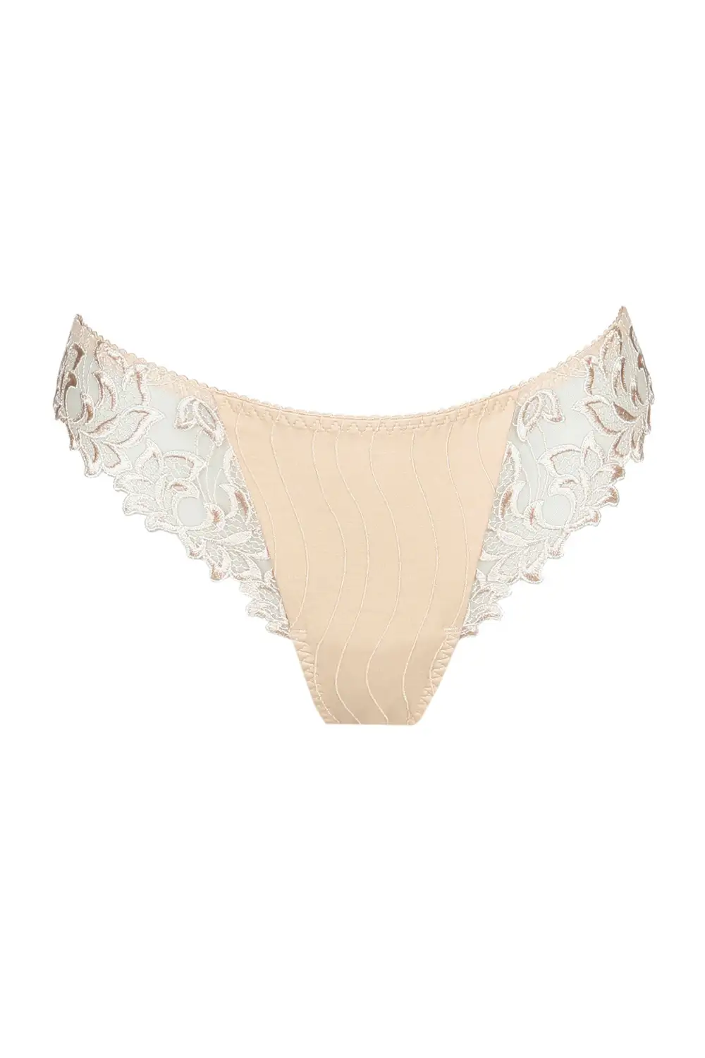 Women's High Cut Mid Rise Embroidery Mesh Microfiber Striped Shimmer Detail Supportive Fit Tanga Panty