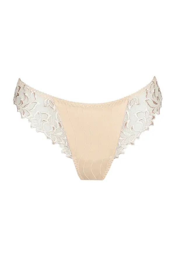 Women's High Cut Mid Rise Embroidery Mesh Microfiber Striped Shimmer Detail Supportive Fit Tanga Panty