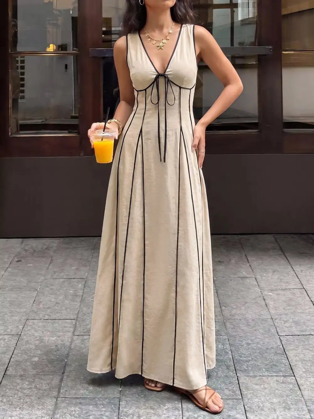 V Neck Sleeveless Maxi Dress
