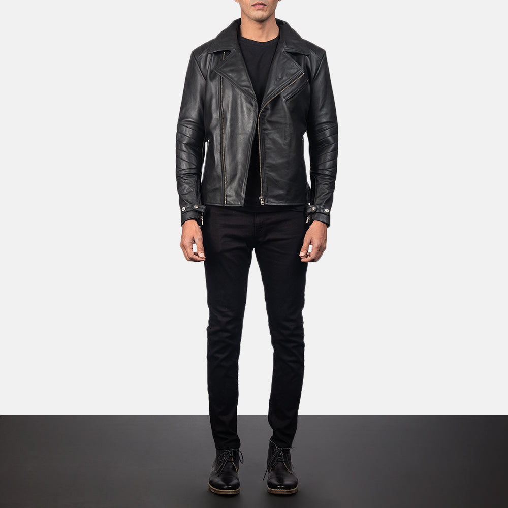 Men's Stitched Detail Biker Leather Jacket