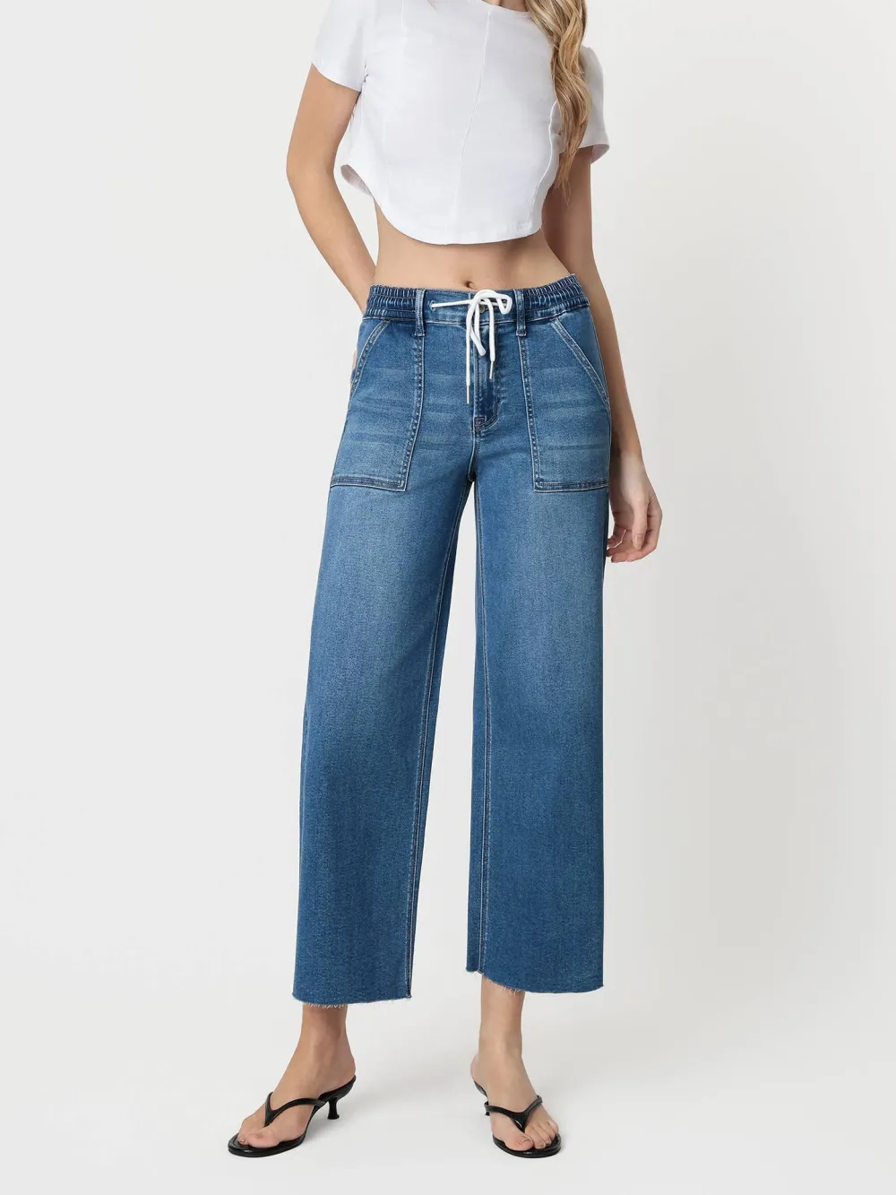 Women's Drawstring High-Rise Baggy Jeans