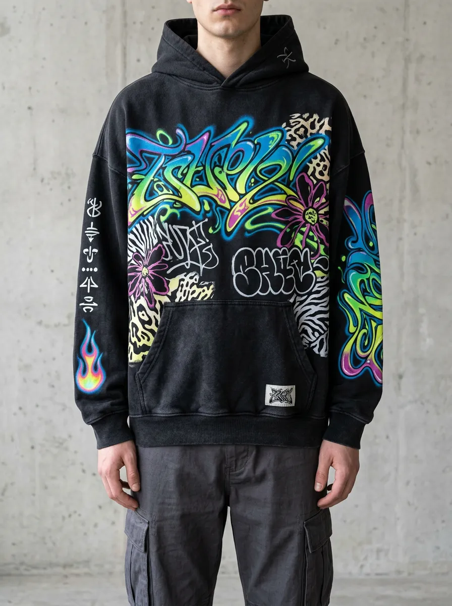 Unisex Streetwear Graffiti Animal Print Graphic Hoodie
