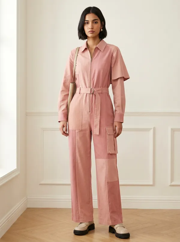 Women's Briar Utility Patchwork Colorblock Belted Jumpsuit