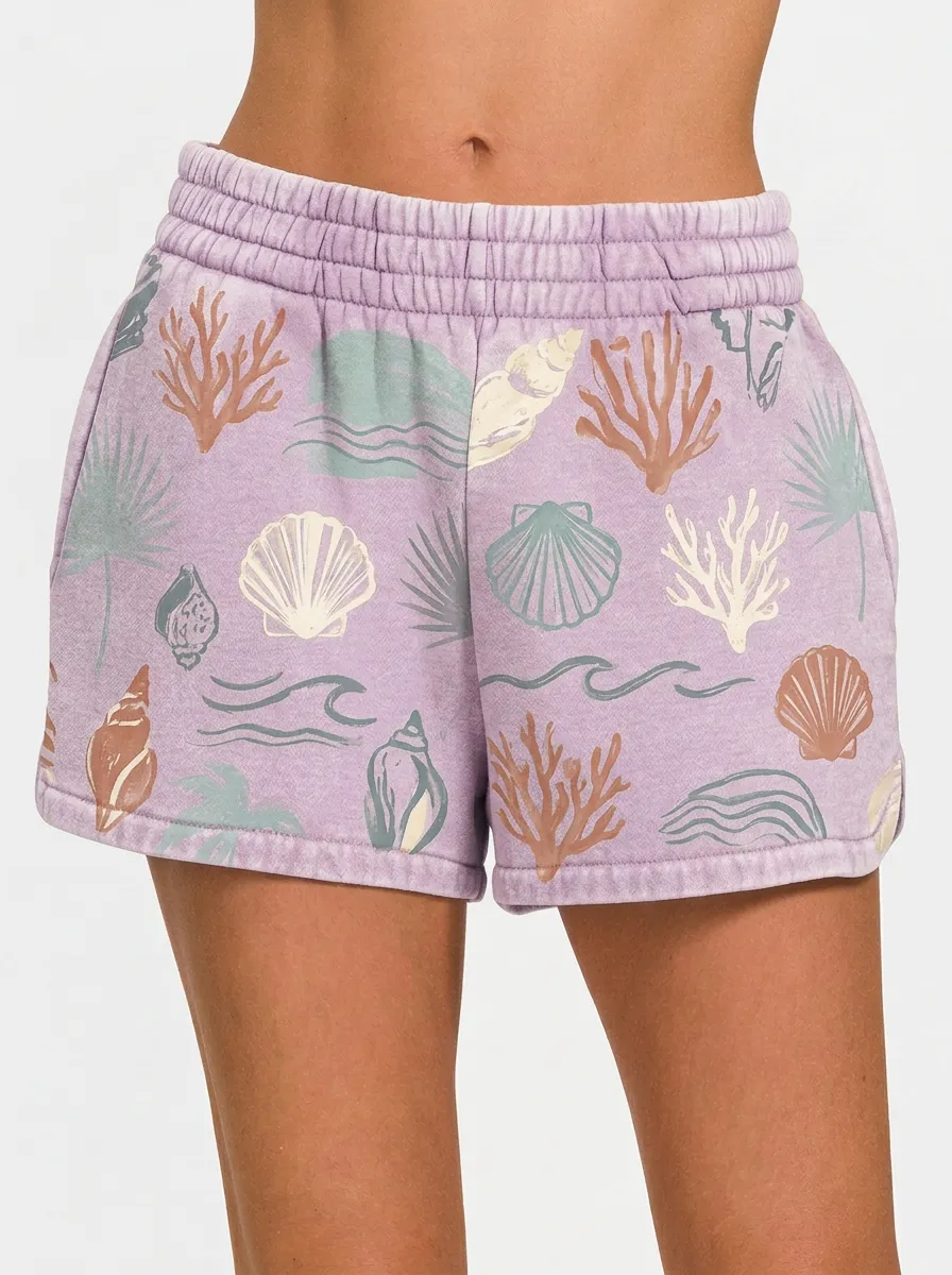 Women's Marina Coastal Seashell Coral Printed Shorts