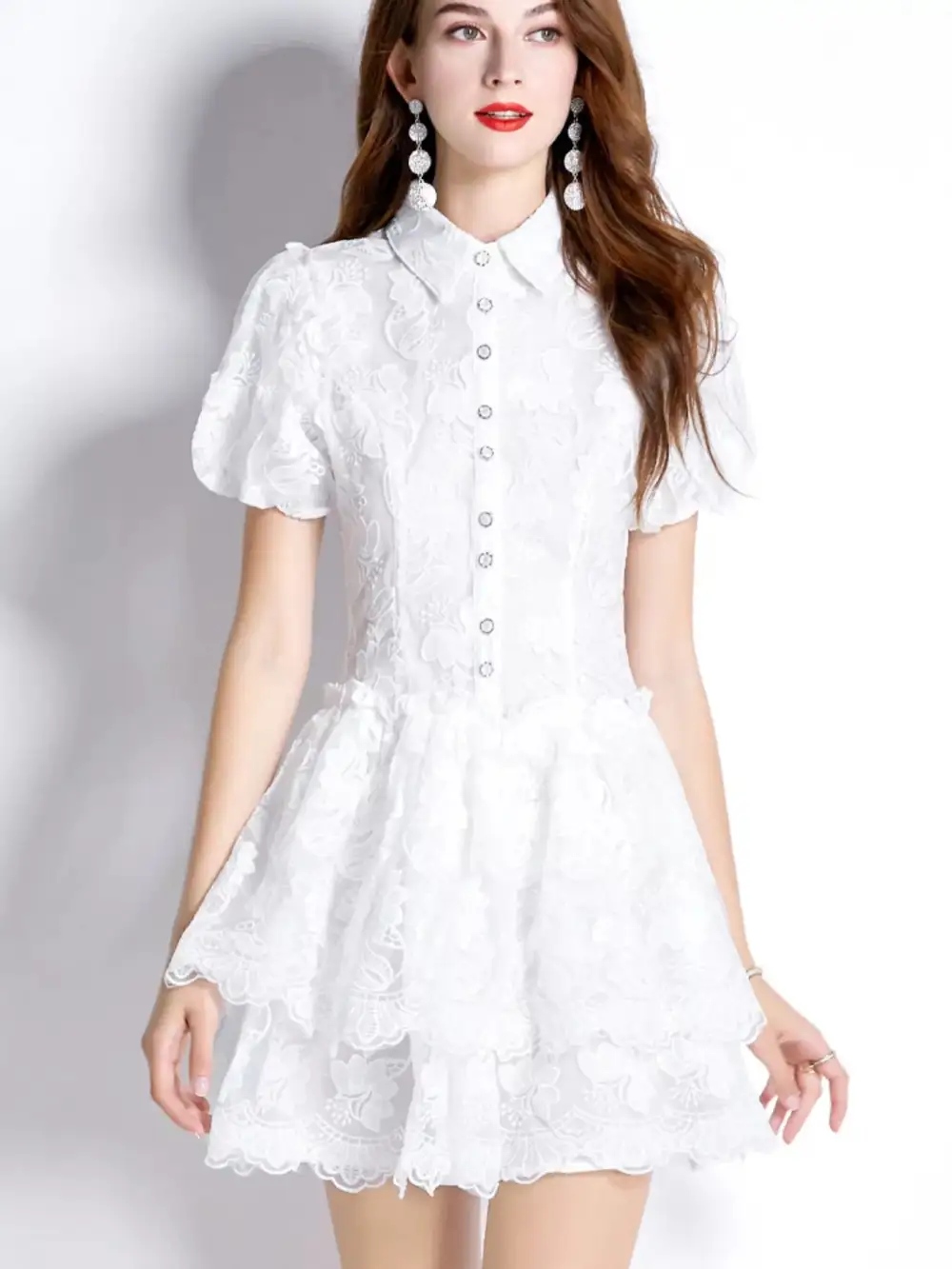 Lace Puff Sleeve Mini Dress
