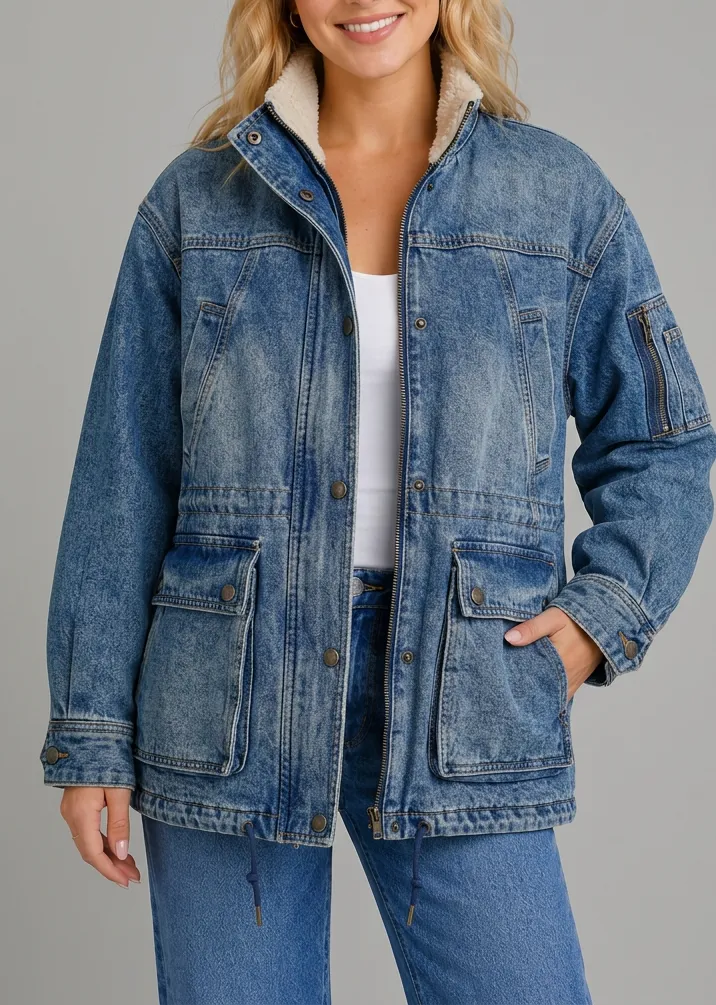 Women's Vintage Wash Sherpa Lined Denim Jacket