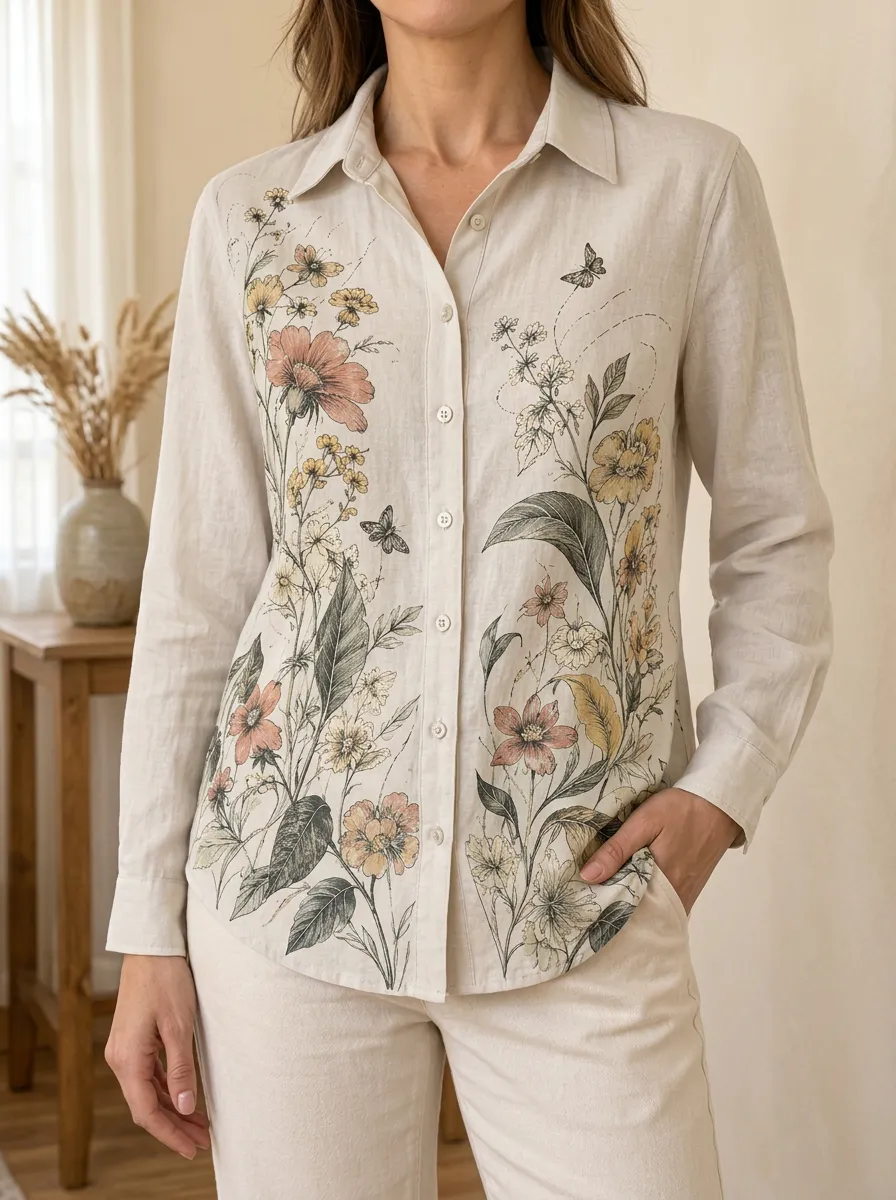 Women's Nature Lover Floral Butterfly Printed Shirt