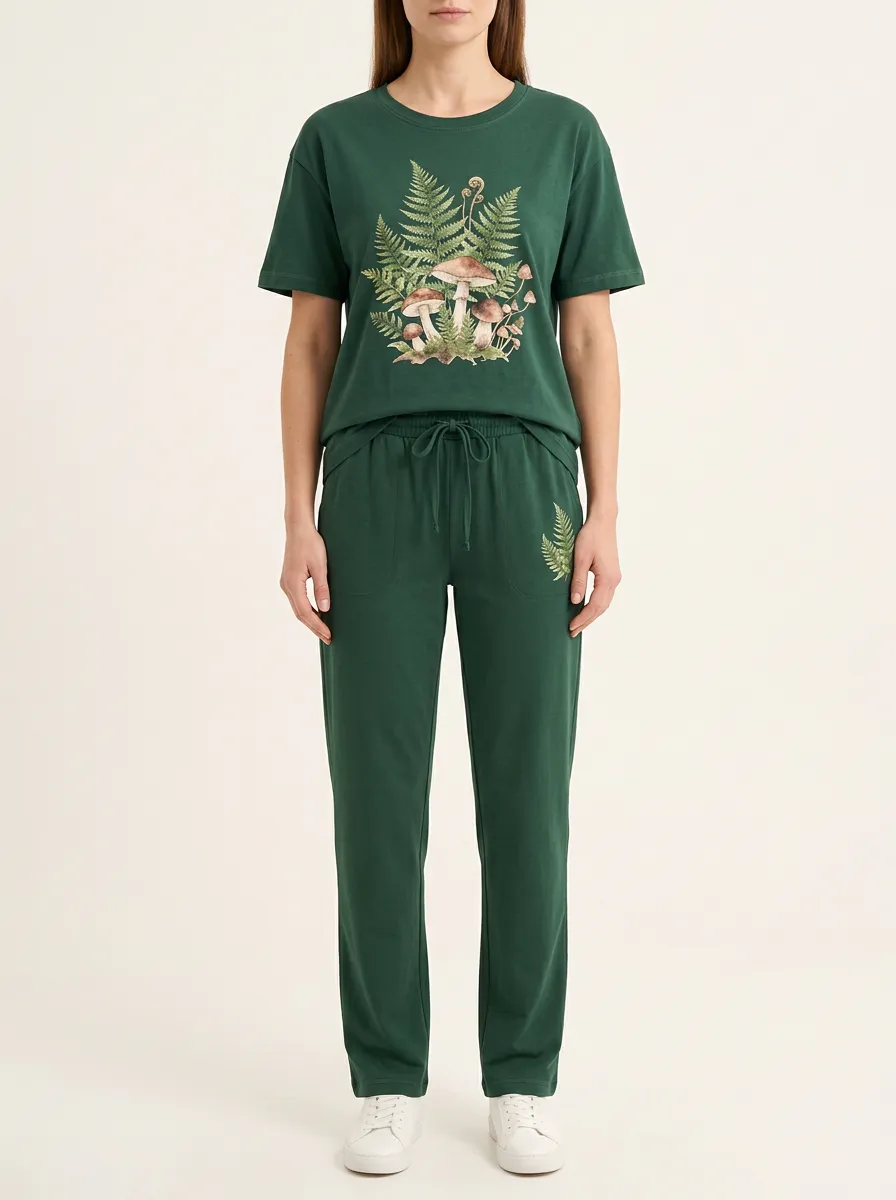 Women's Mid-Rise Crewneck T-Shirt and Straight-Leg Pants Set
