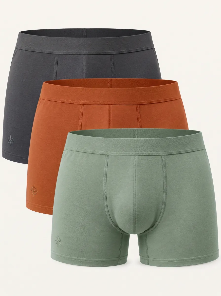 Men's Cotton Boxer Briefs with Compass Embroidery — Comfort Three Pack